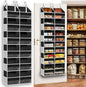 Over The Door Organizer 6 Tiers, Extra Large Behind Door Storage of 12 Compartments, 80 lbs Weight Capacity Hanging Storage Organizer with Clear Window Kids Toys, Shoes, Diapers, Room Storage,Black