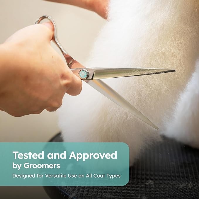 7" Dog Grooming Scissors – Sawtooth Blade, VG10 Stainless Steel for Sharpness, Durability, and Edge Retention, Perfect for Grooming Maltese, Yorkie, Schnauzer-Mewly Pet