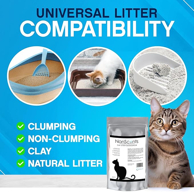 NonScents Cat Litter Deodorizer - Litter Box Odor Eliminator - Less Scooping Extends Kitty Litter Lifespan - Fragrance-Free Formula Eliminates Unpleasant Cat Odors – 8 Pound Bag-Mewly Pet