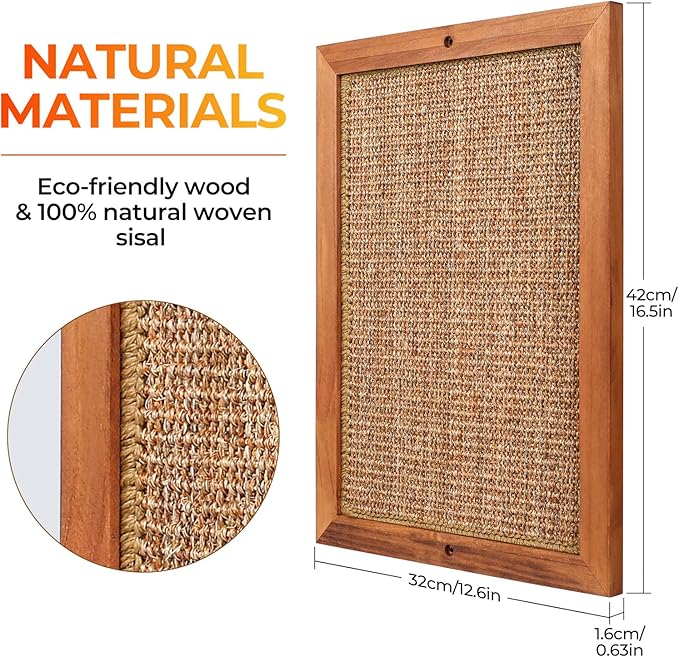 Cat Scratching Post - BXL, Natural Wooden Sisal Cat Wall Scratcher, Floor or Wall Mounted Vertical Cat Scratch Pad for Indoor Cats Adults or Kittens, Cat Wall Furniture Protector-Mewly Pet