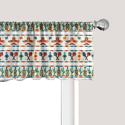 Ambesonne Mexican Window Valance, Latin American Cultural Native Borders Indigenous Saguaro Sombrero Tequila Bottle, Curtain Valance for Kitchen Bedroom Decor with Rod Pocket, 42" x 12", Jade Green