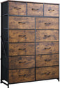 WLIVE Storage Organizer Unit with 13 Fabric Bins, Storage Drawers Organizer with Steel Frame, Tall Storage Tower Organizaton for Living Room, Hallway, Office, Rustic Brown Wood Grain Print