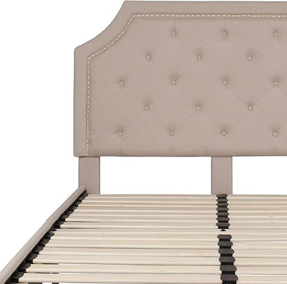 Flash Furniture Brighton Full Size Tufted Upholstered Platform Bed in Beige Fabric