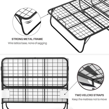 Karcog Folding Bed with Mattress, Storage Cover Included, 46 Inch Extra Rollaway Guest Bed for Adults, with Memory Foam Mattress and Sturdy Metal Frame on Wheels, 75" x 46"
