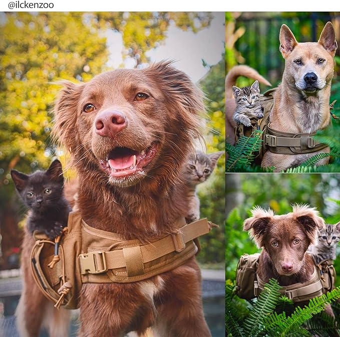 OneTigris Dog Backpack for Medium & Large Dogs, Nylon Backpack for Dogs Tactical Pet Backpack with Side Pockets for Hiking Walking Training Running (Brown, Medium)-Mewly Pet