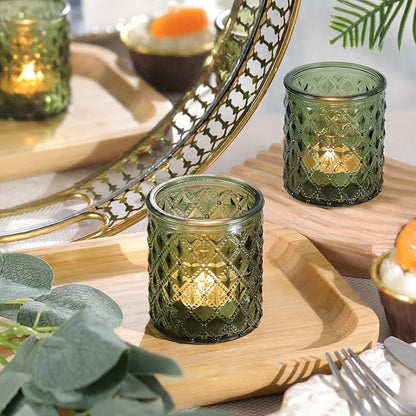 20 Pcs Votive Candle Holders, Green Glass Candle Holder for Wedding Table Centerpiece, Tea Lights Candle Holders for Christmas Decor, Party and Fireplace Home Ornaments Wedding Party Indoor Decor