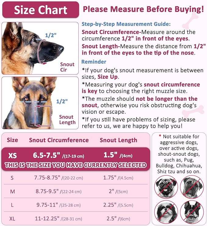 LUCKYPAW Soft Muzzle for Small Medium Sized Dogs, Dog Muzzle to Prevent Biting Chewing, Adjustable Breathable Mouth Guard for Grooming Walking Training(Hot Pink, XS)-Mewly Pet