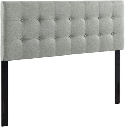Modway Emily Tufted Button Linen Fabric Upholstered King Headboard in Gray
