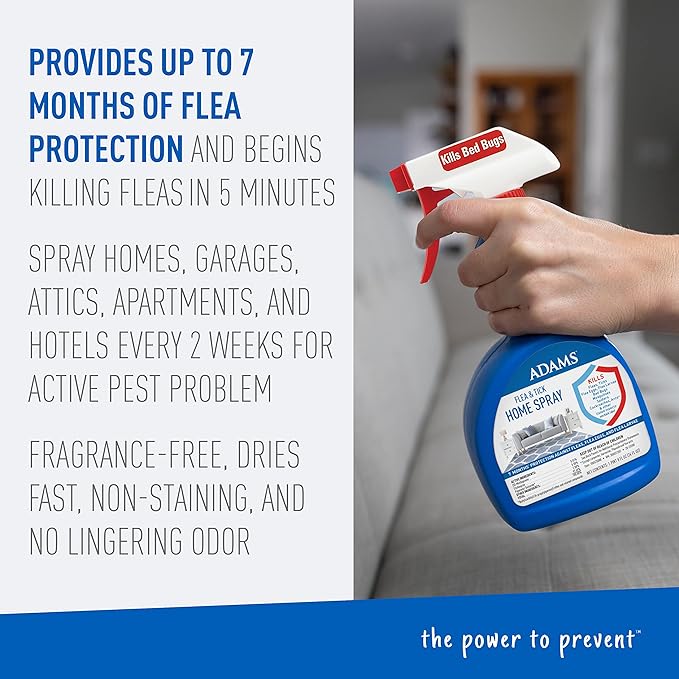Adams Flea & Tick Home Spray with Precor, Kills Fleas, Flea Eggs, Flea Larvae, Bed Bugs, Ticks, Ants, Cockroaches, Spiders, Mosquitoes And Many Other Listed Nuisance Pests In The Home, 24 Fl Oz-Mewly Pet