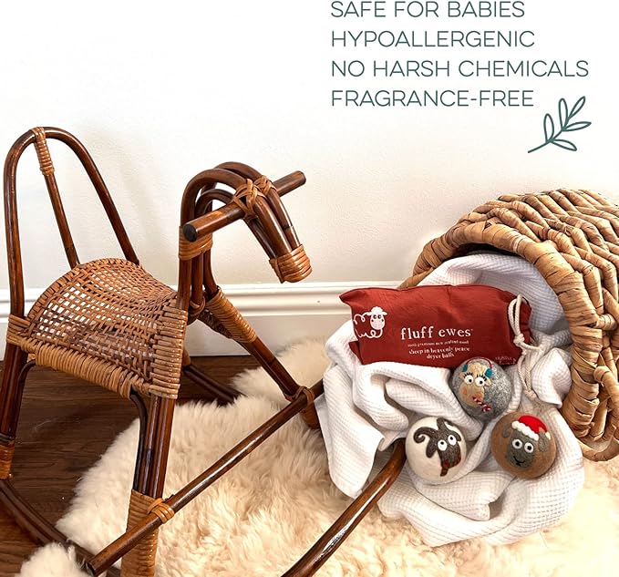 Fluff Ewes Wool Dryer Balls 3 Pack Premium New Zealand Wool Laundry Balls for Dryer, No Static Dryer Balls Laundry Reusable, XL Christmas Dryer Balls, Holiday Dryer Balls - Sheep in Heavenly Peace-Mewly Pet