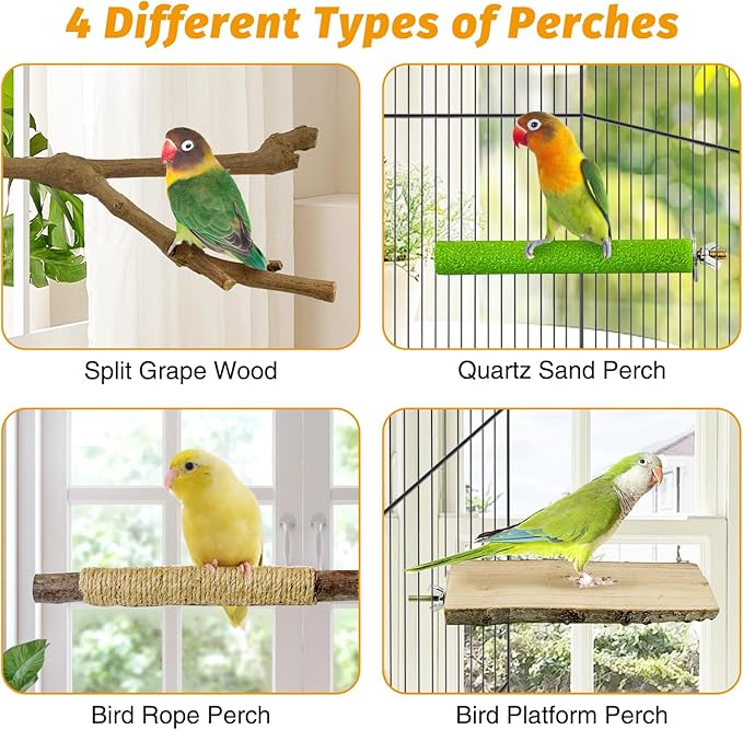 kathson 5pcs Natural Parrot Perch for Cage Wooden Bird Perches Grape Bird Stick Parakeet Climbing Standing Branches Toy Chewable Cage Accessories for Small Budgies Cockatiels Lovebirds Budgies-Mewly Pet