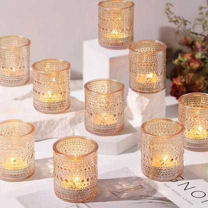 40Pcs Glass Votive Candle Holders, Gold Tea Light Candle Holders Vintage Tealight Candle Holder Bulk for Autumn, Thanksgiving Table Centerpieces, Christmas Decor (Gold)
