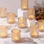 15Pcs Glass Votive Candle Holders, Gold Tea Light Candle Holders Vintage Fall Tealight Candle Holder Bulk for Autumn, Thanksgiving Table Centerpieces, Christmas Decor (Gold)
