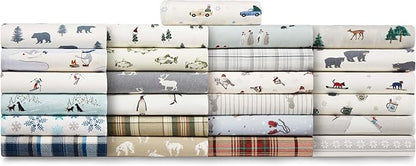 Eddie Bauer - Flannel Sheets Queen Size, Anti-Pilling & Wrinkle Resistant Cotton, Touchably Soft for All-Season Comfort - Bed Sheets with Matching Pillowcases & Fitted Sheet (Ski Slope White)