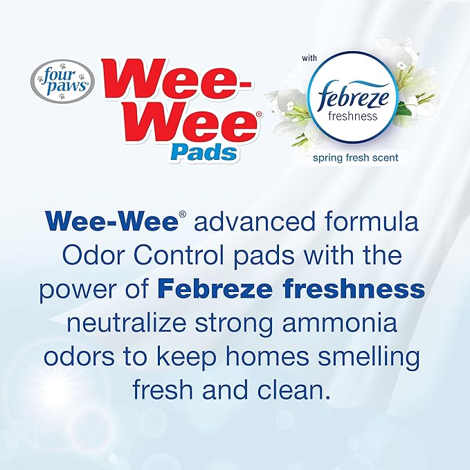Four Paws Wee-Wee Odor Control with Febreze Freshness Pee Pads for Dogs & Puppies, Leak-Proof Dog Housebreaking Potty Training Floor Protection, Spring Fresh Scent, 22" x 23", 50 Count-Mewly Pet