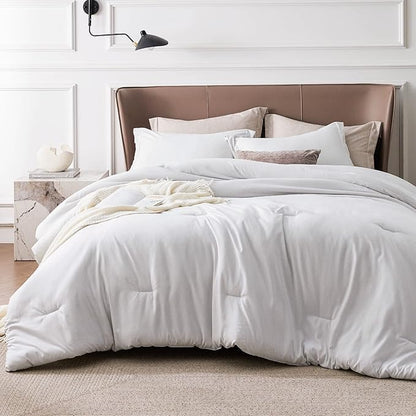 Bedsure Twin/Twin XL Comforter Set - Grayish White Soft Bedding for All Seasons, Cationic Dyed Bed Set, 2 Pieces, 1 Twin Size Comforter (68"x88") and 1 Pillow Sham (20"x26"+2")