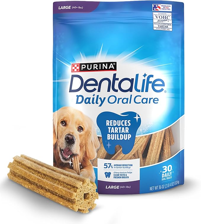 DentaLife Daily Oral Care Dog Treats for Large Dogs 40 plus lbs., Chewy Dental Treat to Freshen Breath and Fight Tartar, Chicken Flavor, 36 oz., 30 Chews - 30 ct. Pouch-Mewly Pet