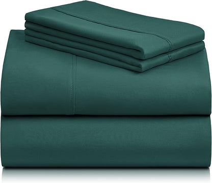 LuxClub 4 PC King Sheet Set, Deep Pockets Wrinkle Free Cooling Bed Sheets Hotel Bedding for Women, Men, Kids & Teens, Includes 1 Fitted Sheet, 1 Flat Sheet and 2 Pillowcases - Silky Soft Emerald