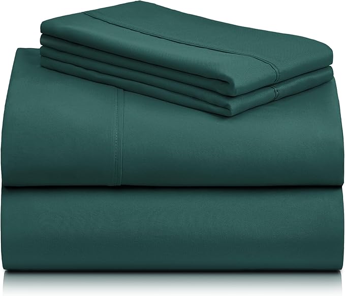 LuxClub 4 PC California King Sheet Set, Breathable Luxury Bed Sheets, Deep Pockets Wrinkle Free Cooling Sheets Machine Washable Hotel Bedding Silky Soft - Emerald Cal King