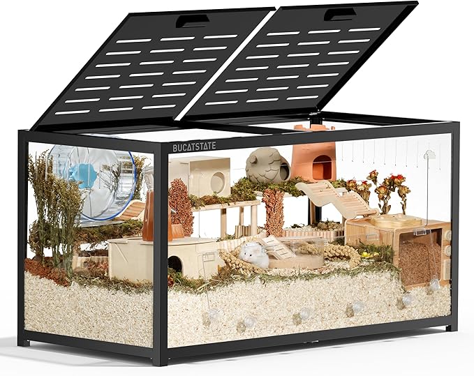 BUCATSTATE Hamster Cage Metal 3.0 - Chewproof Large Rat Cage Stackable with Top Access Easy Assemble 47L x 23.6W x 25.5H Inches Dwarf Syrian Hamster Tank for Gerbil Mouse (7.75 ft², Black)-Mewly Pet