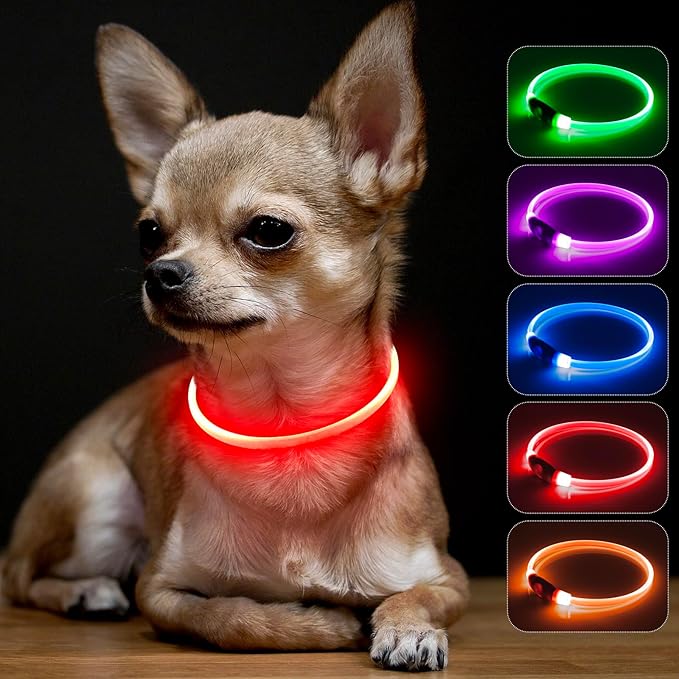 BSEEN Light Up Dog Collar - Rainproof LED Dog Collar Rechargeable - TPU Cuttable Glowing Puppy Collar for Small Dogs& Cats, High Visibility Safety Dog Lights for Night Walking (XS-Red 40cm)-Mewly Pet