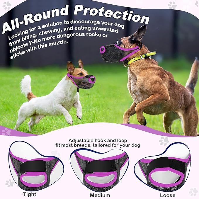 Dog Muzzle, Soft Air Mesh Muzzle for Small Medium Large Dogs Anti Biting Barking Chewing Scavenging, Breathable Adjustable Loop Pets Muzzle with Front Opening Design Allows Panting Drinking(Purple,XL)-Mewly Pet