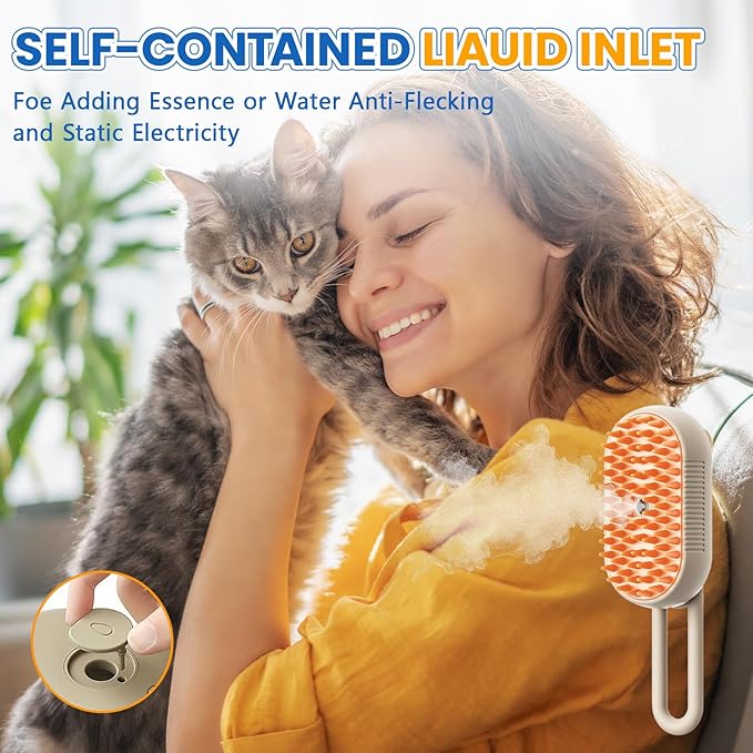 4 in 1 Cat Steam Brush for Shedding, Rechargeable Steam Pet Brush for Dog and Cat, Anti-Static, Massage, Cleaning, Shedding & Combing All In One!(Brown)-Mewly Pet