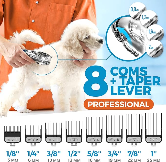 Full Metal Professional Dog Clippers for Grooming, Rechargeable, Low Noise Cordless, Pet Hair Clippers for Large Dogs, Heavy Duty Use with LED Display-Mewly Pet