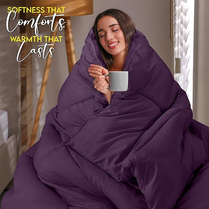 Utopia Bedding Comforter Duvet Insert, Quilted Comforter with Corner Tabs, Box Stitched Down Alternative Comforters Queen Size (Plum)