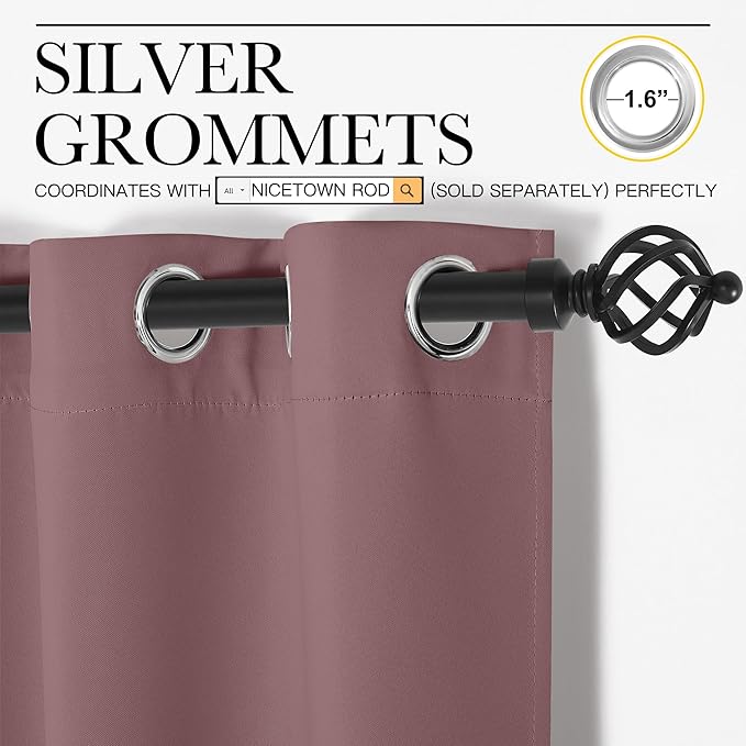 NICETOWN Room Darkening Curtains Drapes for Daughter's Bedroom, Window Treatment Thermal Insulated Grommet for Living Room (Dusty Bean Paste, 2 Panels, 42 by 63)