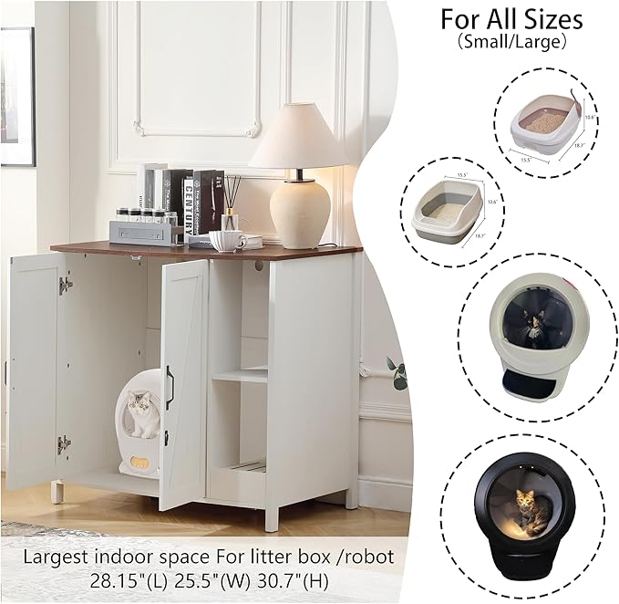 Cat Litter Robot Enclosure,for Placing Litter Robot 3/4,Power Outlet and Dog-Proof Shelf for Litter Robot Cabinet,Litter Collector for Automatic Litter Box Enclosure,Antique White-Mewly Pet