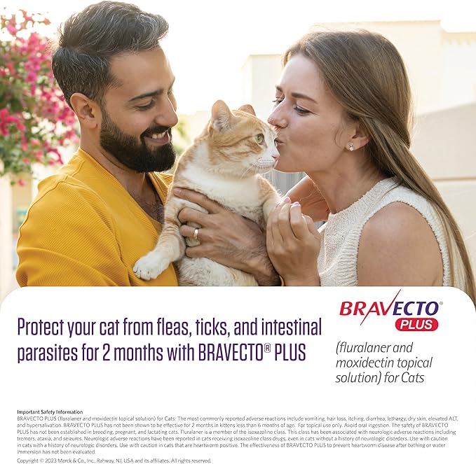 BRAVECTO PLUS Topical Solution for Cats, Flea, Tick & Heartworm, 2 Months Supply, 6.2-13.8 lbs., Blue Box-Mewly Pet