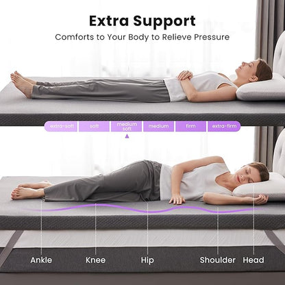 SINWEEK 2 Inch Gel Memory Foam Mattress Topper Twin Size, Ventilated High Density Pad for Back Pain, Bed Topper with Removable Soft Cover, CertiPUR-US Certified,Grey