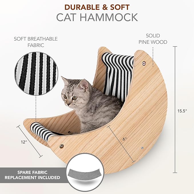 3-Piece Cat Wall Furniture Set - Hammock, Hexagon House, Climbing Steps - Wall Mounted Shelves, Perches, and Beds - Modern Design for Large Cats and Kittens & Spare Hammock Fabric Included-Mewly Pet