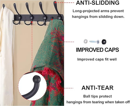 Dseap Coat Rack Wall Mounted - 5 Tri Hooks, Heavy Duty, Stainless Steel, Metal Coat Hook Rail for Coat Hat Towel Purse Robes Mudroom Bathroom Entryway, Pink