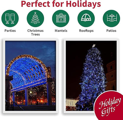 LAMPHOME Super-Bright Extendable Blue Christmas Lights Decoration 300Lights 63.8ft(2pk of 150L) UL Certified Mini Bulb String Lights Set for Outdoor Christmas Tree Garden Holiday Party Patio Decor