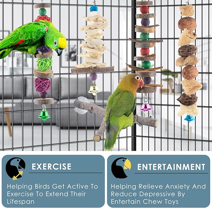 Bissap Bird Chew Toys, 5 Packs Parakeet Natural Wood Toys Parrot Hanging Cage Toy Bird Perch Stand for Small Bird Conure Cockatiel Parrotlet Lovebird Budgie-Mewly Pet