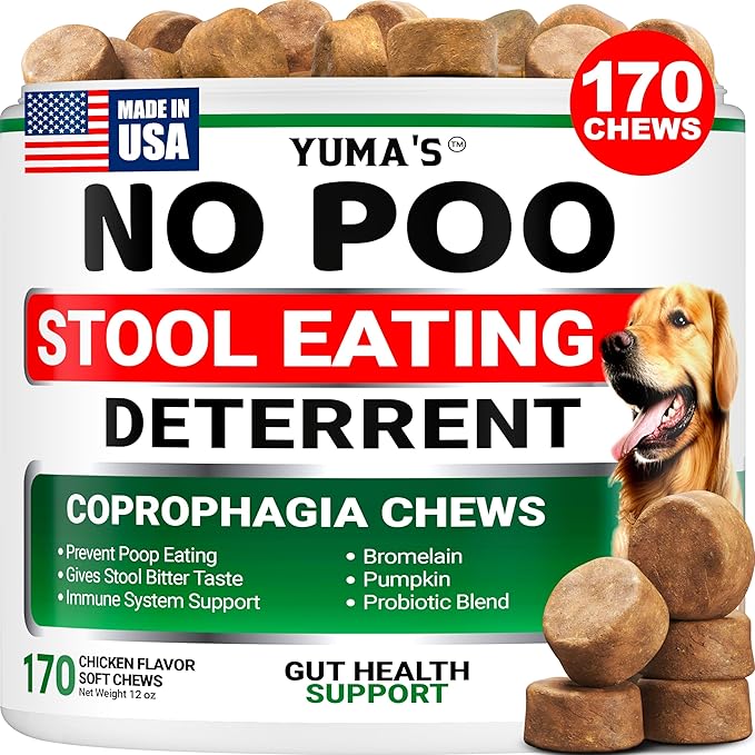 YUMA'S No Poo Chews for Dogs - 170 Count - Coprophagia No Poop Eating Deterrent for Dogs - Stop Eating Poop for Canine - Gut Health - Probiotics & Digestive Enzymes Supplement - Made in USA-Mewly Pet