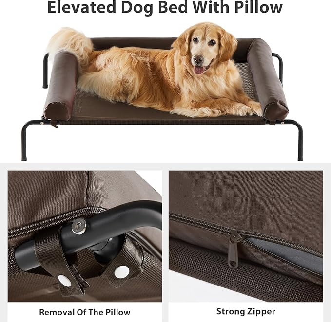 RRPETHOME Large Elevated Cooling Dog Bed, Raised Dog Cot Beds for Large Dogs, Elevated Outdoor Pet Cot, Chew Proof Portable Cooling Pet Cot with Skid-Resistant Feet and Breathable Mesh-Mewly Pet
