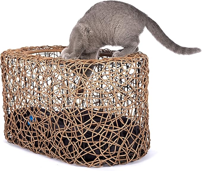 Fun Stackable Cat Condo for Indoor Cats - Interactive Play Faux Rattan Cat House for Indoor Cats Kitty, Pet Friendly Top/Side House Entry, Cat Bed Enclosed-Mewly Pet