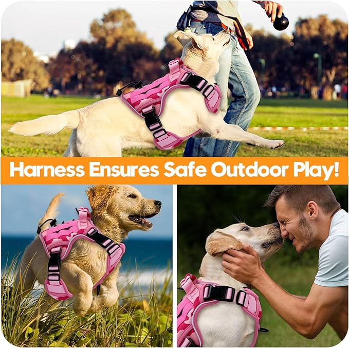 Heavy-Duty Tactical Dog Harness for Large Dogs, No Pull Adjustable Reflective Pet Vest with Molle System, K9 Military-Grade Control for Service Training, Outdoor & 10+ Breeds, Pink Camo, Small-Mewly Pet