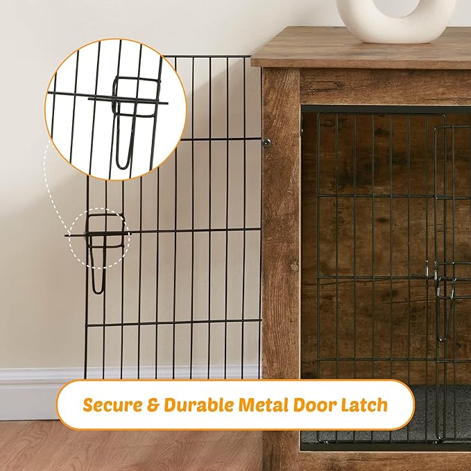 Dog Kennel Furniture, Wooden Dog Crate End Table with Dual Doors, Chew-Proof Design & Cushion, Heavy Duty Dog Crate, Decorative Pet Crate Dog Cage for Indoor (39 Inch)-Mewly Pet