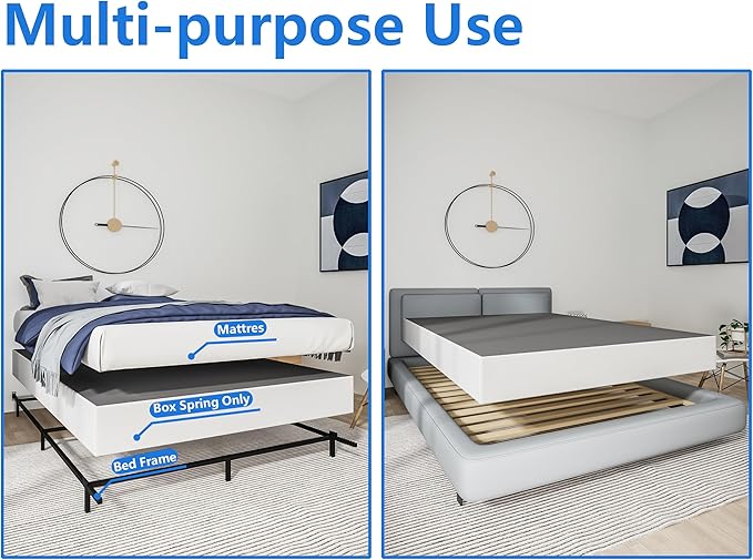 Qingzhou Box Spring King Bed Bases, 9 Inch High Metal King Size Box Spring Only, Heavy Duty Mattress Foundation with Fabric Cover, Easy Assembly, Quiet Noise Free, Non Slip, Black
