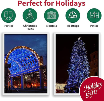 LAMPHOME Super-Bright Extendable Blue Christmas Lights Decoration 100Lights 19.6ft UL Certified Mini Bulb String Lights Set for Outdoor Christmas Tree Garden Holiday Party Patio Wedding Garland Decor