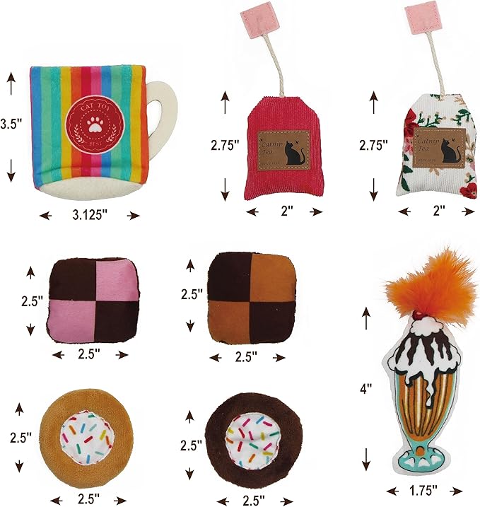 8 Assortments Sweets Value Pack, Natural Interactive Catnip Cat Toys, Toy with Crinkle and Feather, Accessories for Indoor Cat, Kitten Toys-Mewly Pet