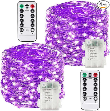 2 Pack 100LED Christmas Battery Operated Fairy Lights with Remote, 8 Modes String Lights with Timer, Dimmable, Memory Function, Waterproof Twinkle Lights for Outdoor Indoor Christmas Decor(Purple)