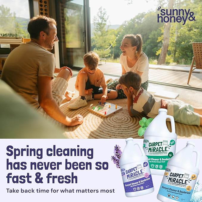 Sunny & Honey Carpet Cleaner Shampoo - 128 Fl Oz, Light Lavender Scent - Pet Stain Remover & Odor Eliminator - Rug Cleaner & Upholstery Cleaner Solution for Machine Use-Mewly Pet