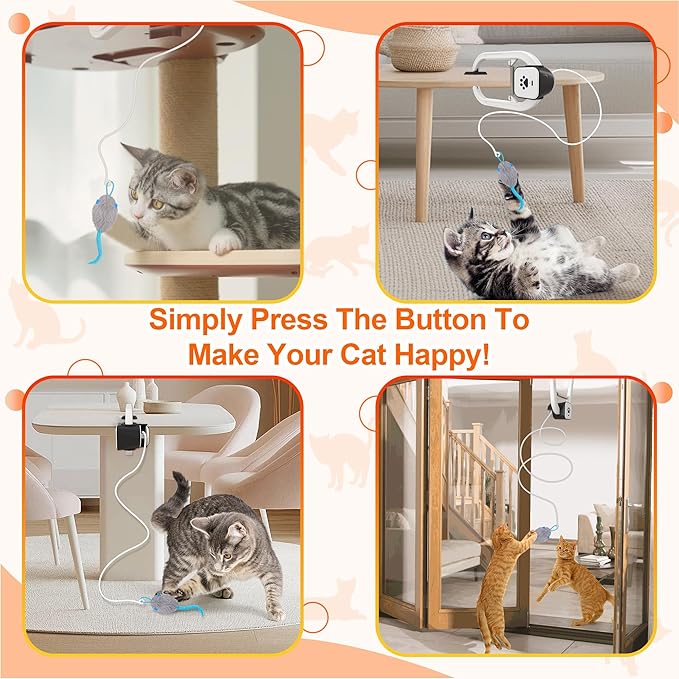Cat Toy, Upgraded Smart Interactive Cat Toys with Remote Control, USB Rechargeable Door Hanging Retractable Kitten Toy for Self Play, Teaser Electronic Feather Cat String with 3 Plush Mice-Mewly Pet