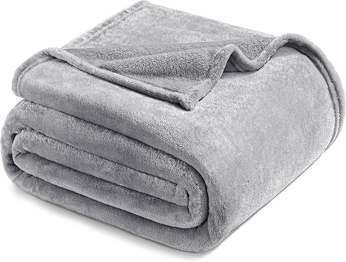 Exclusivo Mezcla Fleece Blanket Queen Size for Bed, Super Soft and Warm, All Season Use, Cozy, Plush, Lightweight, 90x90 Inches, Light Grey