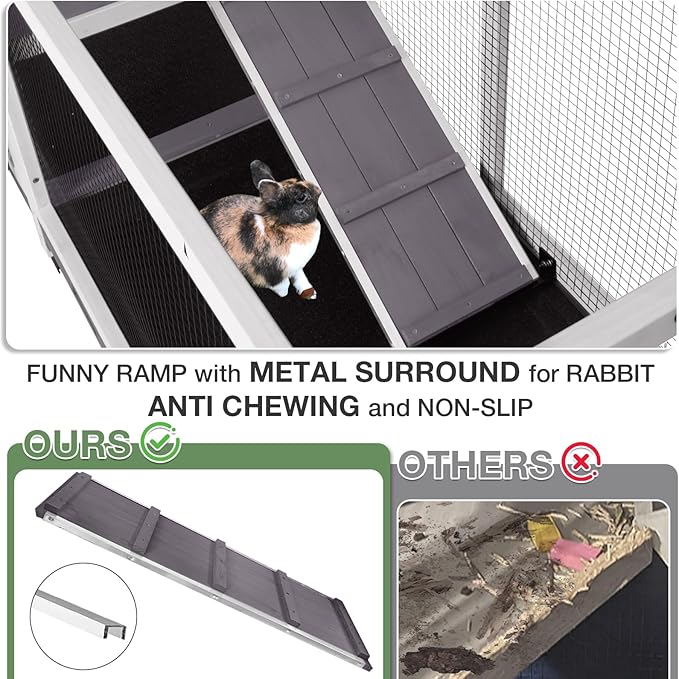 2-Story Indoor Rabbit Hutch with Chew-Proof Outdoor Rabbit Cage with 6 Locking Casters Bunny Cage 2 Pull-Out Trays Guinea Pigs Cage 62"-Mewly Pet
